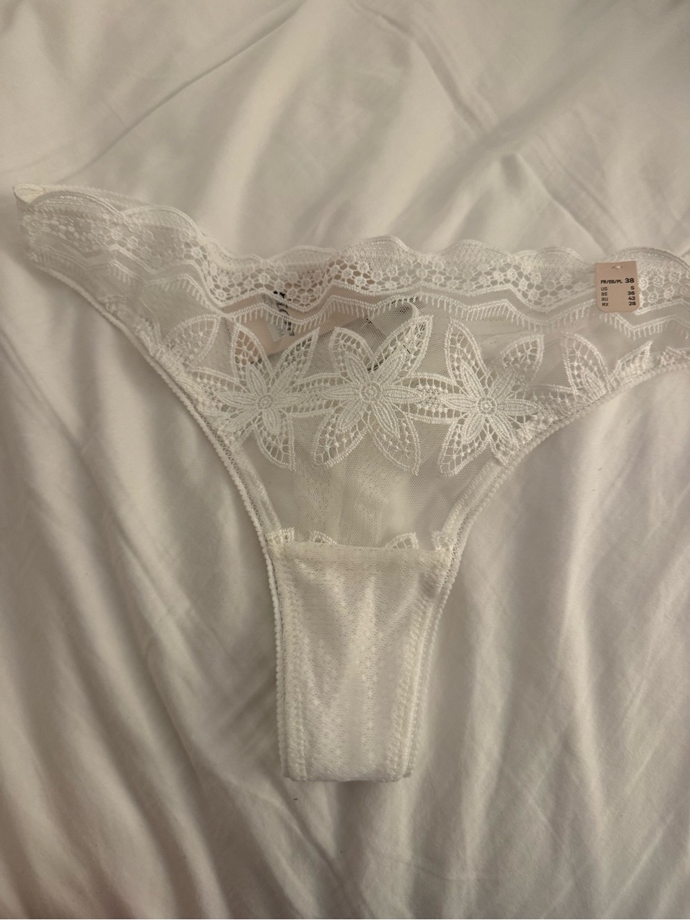 Etam Sheer Floral Lace Thong - White